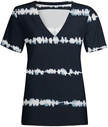 Camiseta feminina tingra de tinta arco -íris hollow ou pescoço camisetas de manga curta de verão tops básicos tshirts