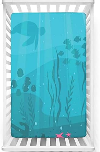 Folha de berço com tema subaquático, colchão de berço padrão folhas de colchão de lençolas de colchão de berço de cama de colchão Great para menino ou garotinha ou berçário, 28 “x52”, azul-marinho rosa azul-marinho azul-marinho
