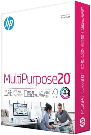 Papel da impressora HP | 8,5 x 11 papel | Multiuso 20 lb | 1 resma - 500 folhas | 96 BRILHOR | Feito nos EUA - Certificado FSC | 212500R