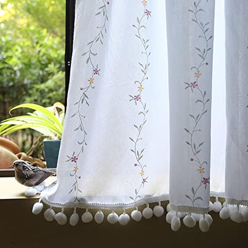 Cortinas de camada de café, cortina de painel curto da cozinha, cortinas de bordado de algodão bordado de meia janela, para