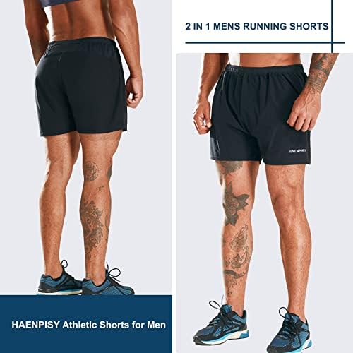 Shorts de treino masculinos de Haenpisy com revestimento de compressão rápido seco leve 2 em 1 shorts atléticos Bolso