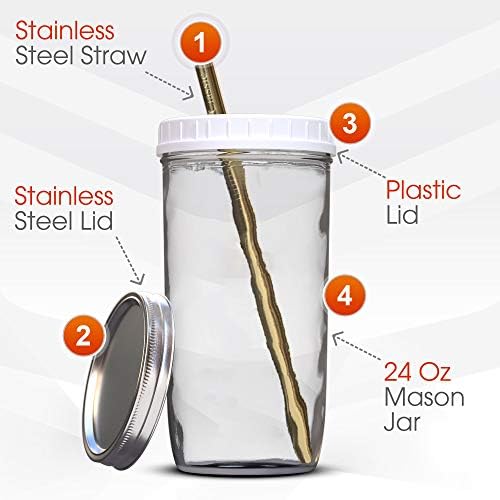 Boba bolha reutiliza chá e xícaras de smoothie - 2 frascos de boca larga de boca larga 24oz com tampas à prova de vazamento