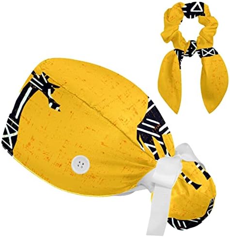 Capas de trabalho de animal amarelo brilhante com botões Chapéus de bouffante ajustáveis ​​Torne as tampas para trás