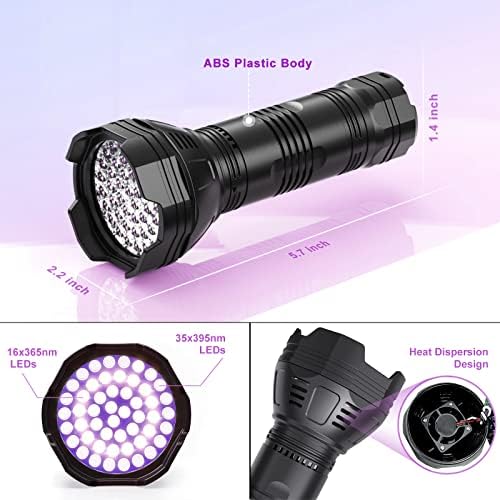 Lanternas UV 51 LED 365-395nm Flashlite de luz preta, Blacklight recarregável para detecção de urina para animais