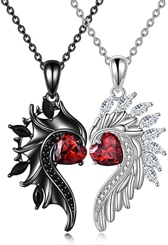 Onefinity Angel and Devil Couples Colar Sterling Silver His and His Colar Matcling Heart Symbol of Love Pingente