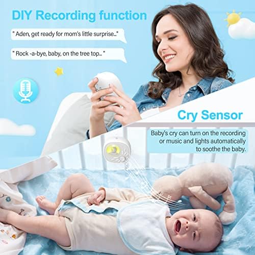 Yoobao White Noise Machine, máquina de som de bebê portátil com 27 sons calmantes, sono de bebê com luz noturna, gravação, sensor de choro e trava de criança, USB recarregável