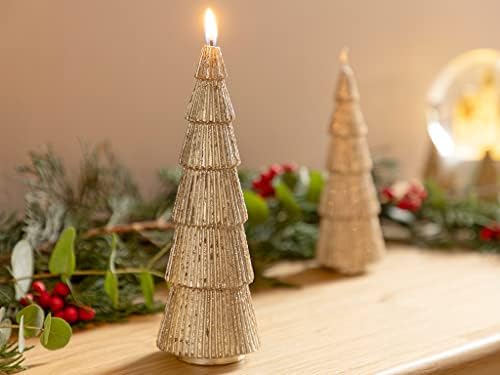 Lamodahome Christmas Winter Tree Decorative Candle 7x7x22.5cm Gold Ano Novo Série Especial Série Centerpieces para Celebração Navidad Decoração e Acessórios Decoração para Decoração para casa Navidad Decoração