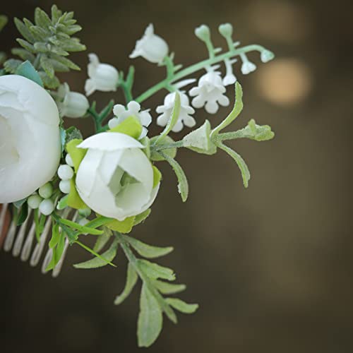 Yemruode Wedding Silver White Rose Hair Comb Flower Comb Clips Acessórios para Cabelo para Mulheres e Meninas