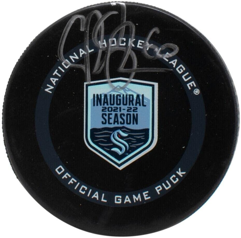 Chris Driedger assinou Seattle Kraken NHL inaugural Hockey Puck Fanatics - Autografado NHL Pucks