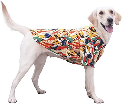 Camisa havaiana de cachorro para raça grande, roupas de cachorro frias respiráveis ​​para cães grandes, Surbogart por Xobberny Hawaii Beach Seaside Summer Summer Lightweight Floral camiseta, dourado, 6x-Large