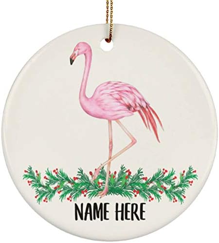 Presente engraçado Flamingo Pink Nome personalizado Presentes 2023 Cerâmica do círculo de árvores de Natal