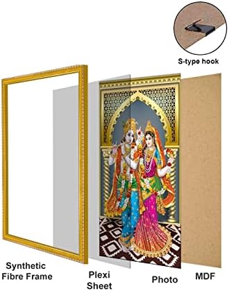 999Store Lakshmi com Ganesha e Saraswati Pintura fotográfica com moldura de foto para Mandir / Temple Lakshmi com Ganesha e Saraswati