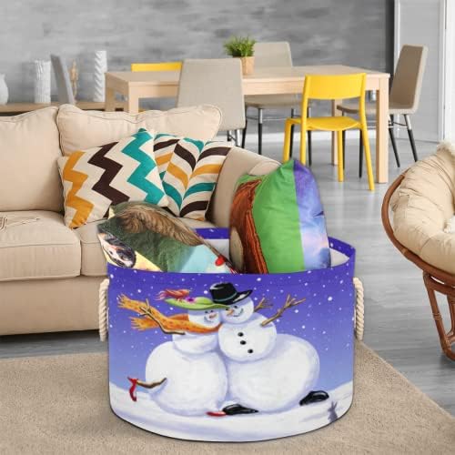 Natal Boneca de neve fofa cestas redondas grandes para cestas de lavanderia de armazenamento com alças cestas de armazenamento