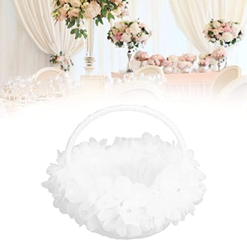 Aoutecen Wedding Flower Girl Basket, Lace Artificial Avestruz Feathers
