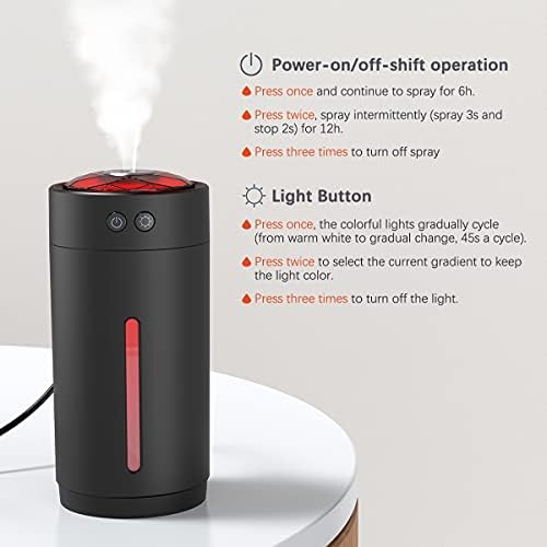 Umidificador com luz LED de 7 cores, miniidificador portátil para quarto de bebê/quarto/viagem/yoga/RV, umidificadores USB