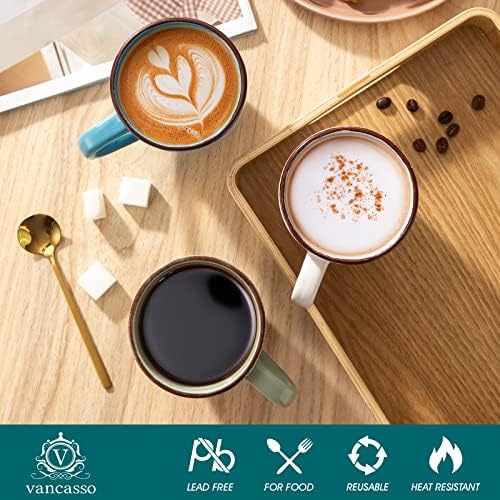 Canecas de café de Vancasso, canecas de 12 onças de 6, caneca de café em cerâmica com alça grande para mulheres e homens, xícaras de café com cappuccino, café