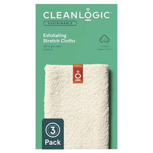 CleanLogic Organic Cotton esfoliando pano de estriado, natural, 3 contagem