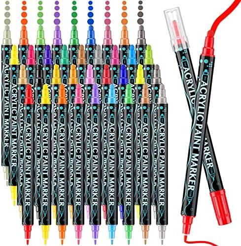 GeoSar 36 Cores marcadores de tinta acrílica canetas de tinta de ponta fina para adultos Crianças Metallic Classic Colors Double Tip