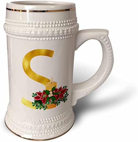 Imagem floral de Natal de 3drose do monograma de ouro inicial S - 22oz Stein caneca