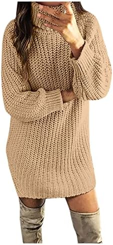 Vestidos de malha femininos malha de gola alta vestido de cola de pescoço redondo de capa de capa/pulôver de inverno vestido