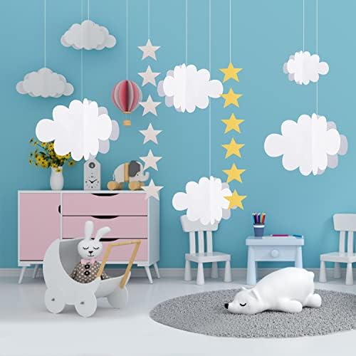 16 PCs Decorações de nuvem 3D 2PCS estrela as decorações penduradas nuvens e estrelas para teto Decorações de festa