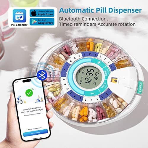 Dispensador de pílula automática da BETIFE, 28 compartimentos organizadores de comprimidos mensais eletrônicos com alarme de luz/som,
