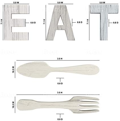 Heather e Willow Eat Sign + Fork e Spoon Wall Decor for Kitchen | Decoração rústica da fazenda | Grandes letras de madeira