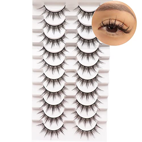 Losha Manga Lashes Fluffy Faux Mink Lashes Natural Look 10 Pares Pacote de cílios falsos asiáticos parecem grupos