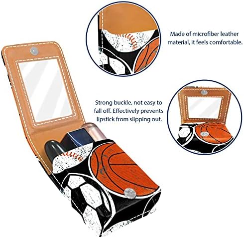 Caso de batom de maquiagem para esportes de esportes bola de futebol de beisebol de basquete portátil Organizador de batom portátil com espelho damas mini maquiagem saco leva até 3 batom