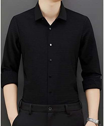 Camisa de vestido masculino de jeke-dg de manga comprida Roupas de waffle escritório butondown colar camiseta legal negócio sólido slim fit tops básicos