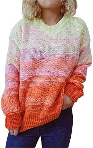Mulheres coloridas suéter túnica tops gradiente de moda de malha suéteres pulôver de inverno casual moletom solto jumper
