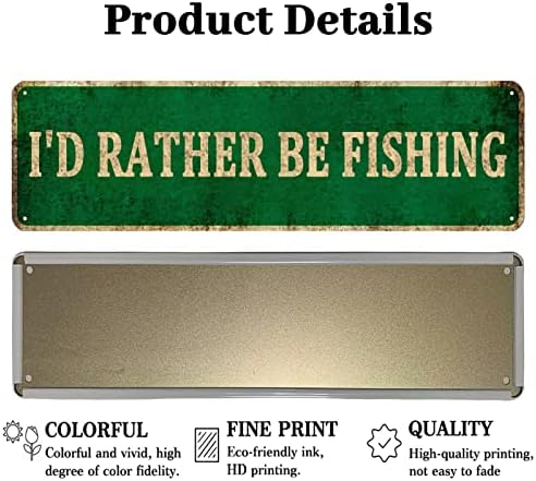 Kioziy Funny Funning Boat Metal Tin Sign Humor Decor de parede Man Cave Bar - Prefiro estar pescando, 4 x 16