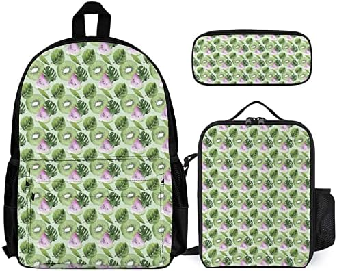 Tropical Palm Watemelon Kiwi Fruits Backpacks Conjuntos para viagens escolares Daypack Prints Bookbag com lancheira e caixa de lápis