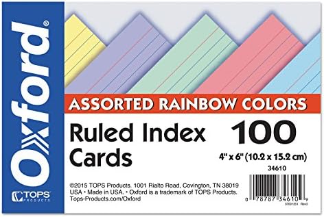 Oxford 34610 Cartões de índice governados, 4 x 6, azul/violeta/canário/verde/cereja, 100/pack