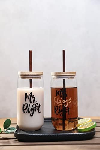 Joyglass Mr.right e Sra. Sempre Cerveja Certa Cerveja Conjunto de Vidro de 2 para presentes de casamento e presente de noivado, azul profundo, comprimento de 7 polegadas de 7 polegadas de 7 polegadas de altura de 4 polegadas de altura