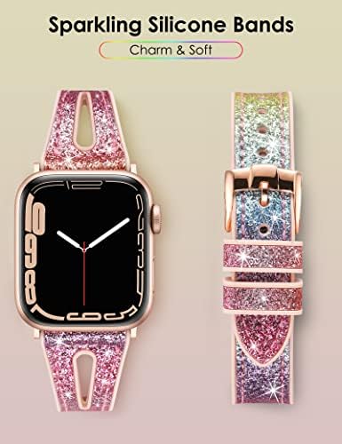 W-rara bling banda fina compatível com banda de relógio Apple 41mm 45mm 40mm 44mm 38mm 42mm Série 8 7 SE 6 5 4 3 2 1 Mulheres,