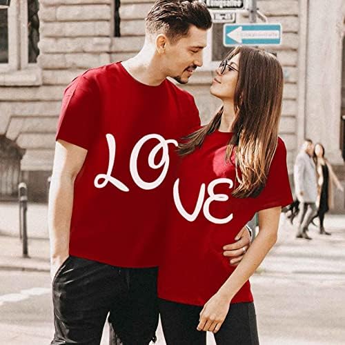 Camiseta combinando do dia dos namorados para casais lábios adoram estampa de coração de manga curta camisa de pescoço
