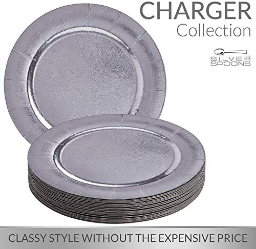 Placas de carregador descartáveis ​​elegantes - acabamento metálico - feito de materiais de carstock premium - 13 , 10 pc, prata