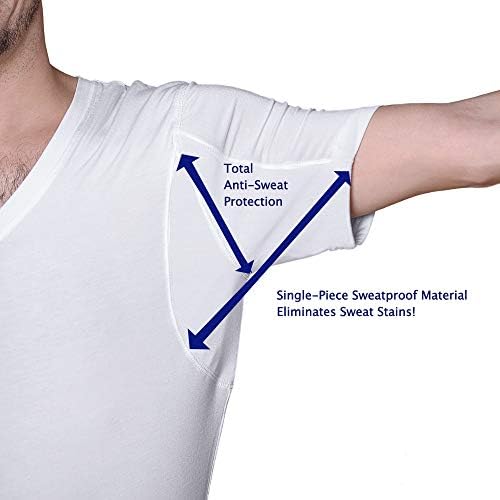 Camiseta à prova de suor para homens, decote em V, branco, almofadas de suor
