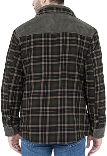 2022 Winter Men Sherpa forrada na camisa de flanela grossa, jaqueta de flanela xadrez de mangas compridas, botão de snap