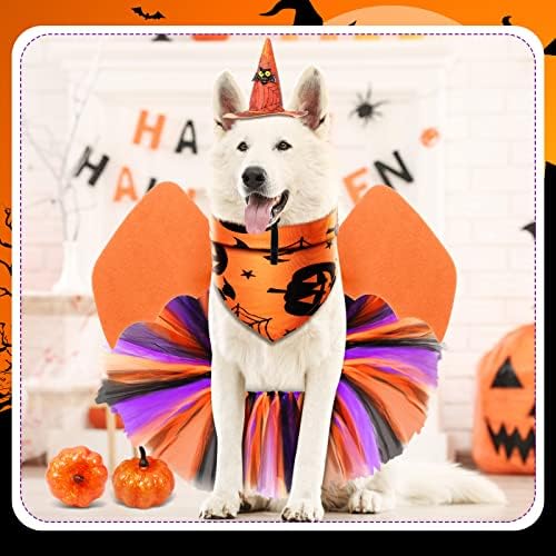 6 peças Acessórios para fantasias de cachorro Halloween, chapéu de bruxa, cachorro de Halloween Bandana Triangle Bib Bib, asas de saia