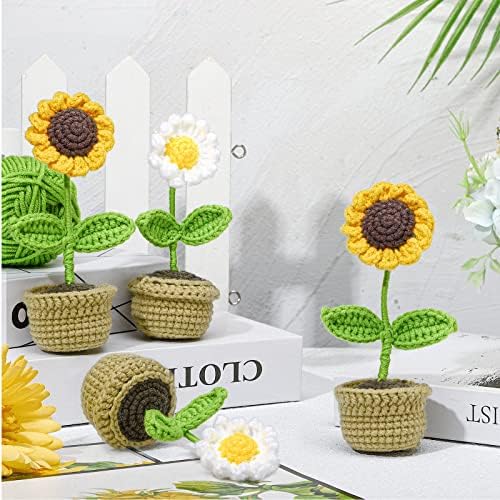 22 peças Iniciantes kit de partida em crochê 5 PCs Plantas em vasos de flores do girassol Daisy Plantas iniciais