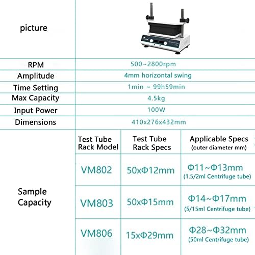 Digital Display Mixer Vortex Multi-Tube, com 3 racks de teste, processo máximo: 50 amostras, capacidade máxima: 4,5kg