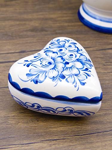 Paintada à mão Blue e branco português Cerâmica Cerâmica Cerâmica Grande Caixa de Jóias do Coração