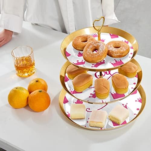 Dragonbtu 3 Cupcake Stand com Rod Gold Rod Plástico Camada de sobremes