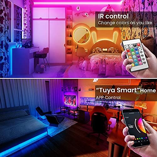 Luzes de tira de LED inteligentes de 25 pés de 25 pés para o quarto, tira leve de Alexa LED, 5050 RGB Music Music Sync Sync Light