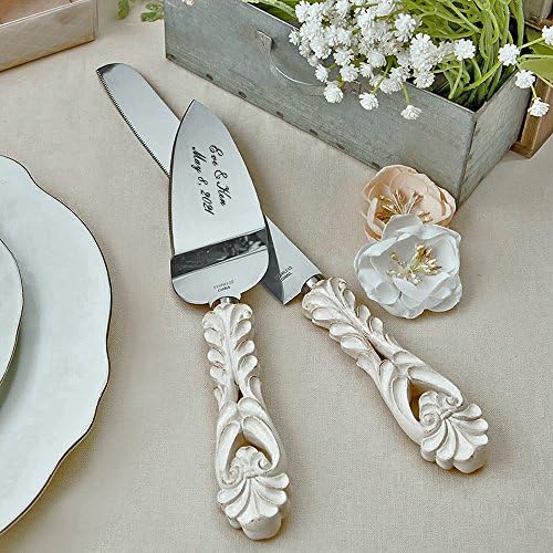 FashionCraft 2464 Design barroco vintage Antigo servidor de marfim e faca de bolo com lâminas de aço inoxidável - Favor de casamento, tamanho único