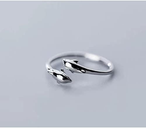Anel de golfinho duplo para homens mulheres cúbicas zirconia golfinho anel ajustável strassões abrem o polegar de papel promete promete anéis de joias presentes