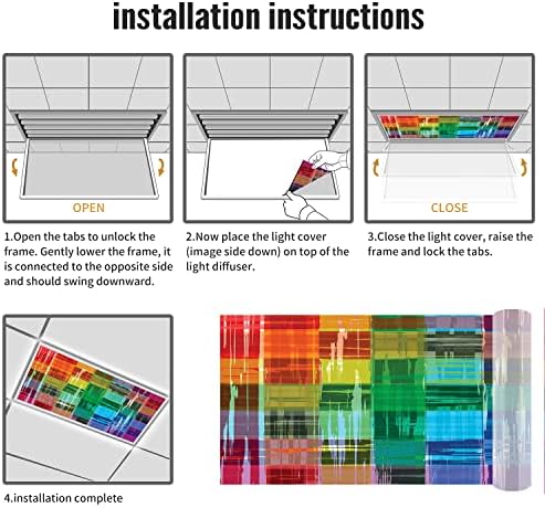 Tampas de luz fluorescente para a sala de aula-vípela de arco-íris de arco-íris-fluorescentes tampas de luz para o escritório da sala de aula-2 pés x 4 pés de queda de teto decorativo fluorescente, multicolor