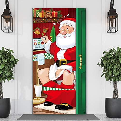 Decorações de festas de Natal, Funnic Christmas Papai Noel Tampa da porta Tabela de capa do Papai Noel Banco de fundo de